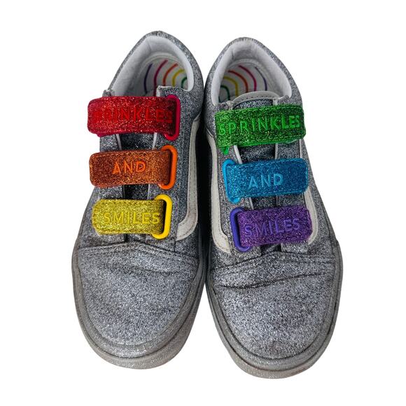 Vans Old Skool‎ V Four Shop Skate Sneakers Glitter Rainbow Silver Size W5 M3.5 - Picture 4 of 9